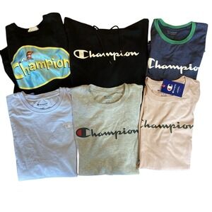 Men's Lot Of 6 Champion Shirts, 2 Long Sleeve 4 Short Sleeve, 1 NWT Size Large
